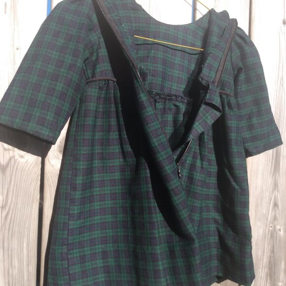 Vintage Baby Dress Dark Blue Green Plaid Toddler Christmas Old Fashioned - Picture 16 of 16